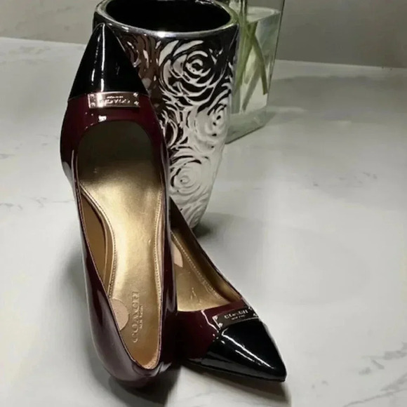Coach Bowery Patent Leather Shoe/Pump/Heel Burgundy/Black Size 10B NWOT - Picture 7 of 12